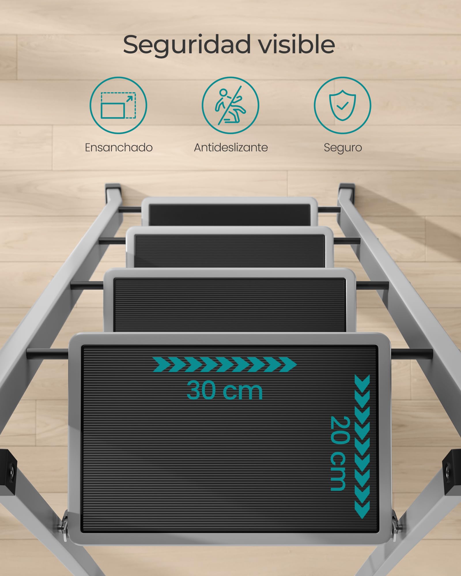 SONGMICS Escalera de Tijera, Escalera con 4 Peldaños, Peldaño Plegable, Bloqueo de Seguridad, Fácil de Guardar, Carga hasta 150 kg, Gris Paloma GSL004G01 — view 5