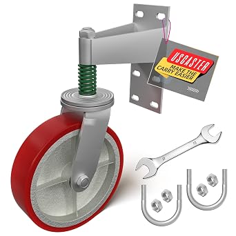 6inch Fence Gate Wheel for Metal Tube Gate 360 Degree Rotation Spring Loaded Heavy Duty Caster with Screws & Screwdriverred