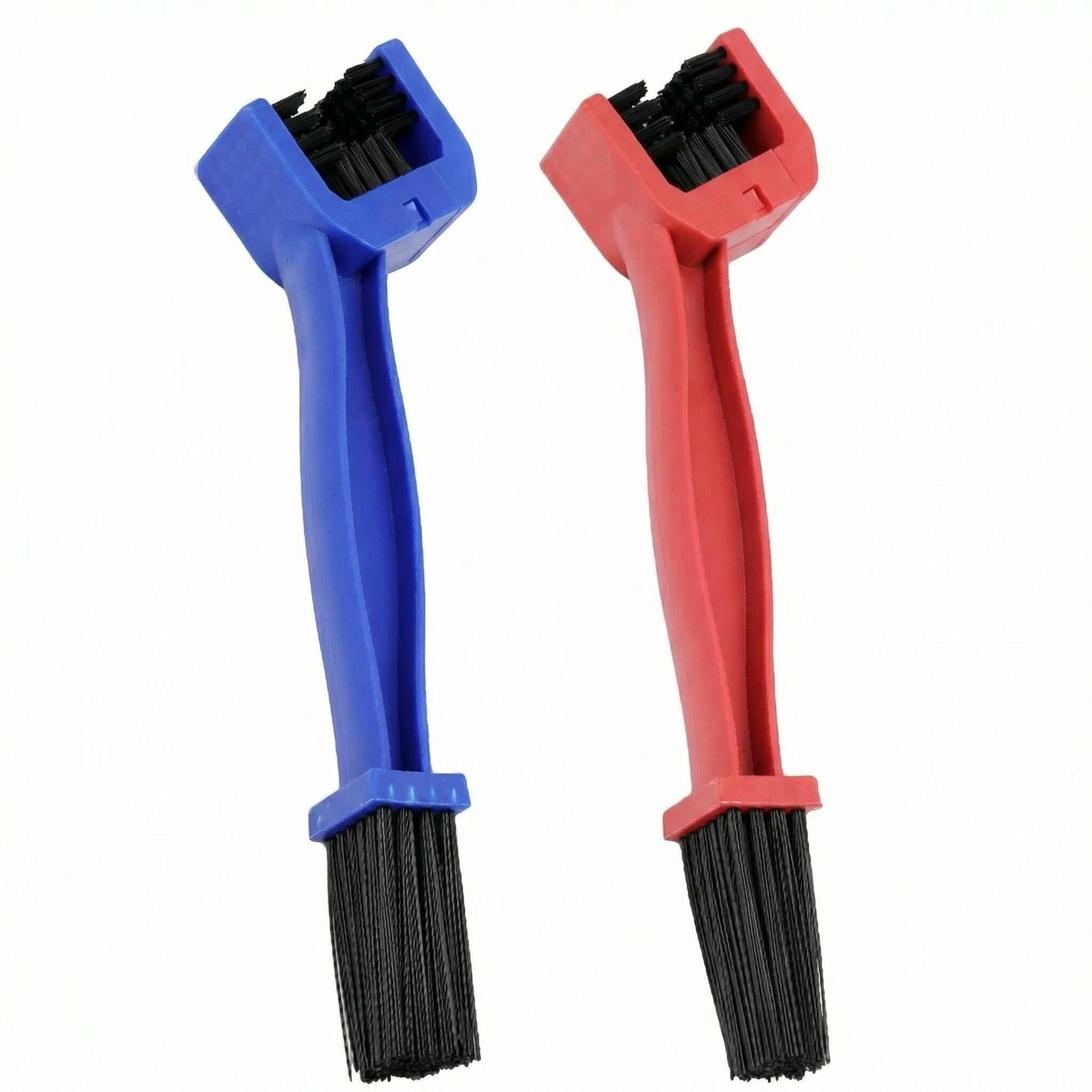 2PCS Bike Chain Cleaning Brush, 3 Sided Motorcycle Chain Cleaner Tool for Bicycle Mountain Bike Road Bike Motorbike Drivetrain Cassette Sprocket Crankset Gear Brush (Red & Blue)