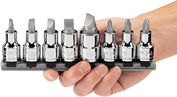 TEKTON 1/2 Inch Drive Phillips/Slotted Bit Socket Set with Rail, 8-Piece (#2 - #4, 1/4-5/8 in.) | SHB92108