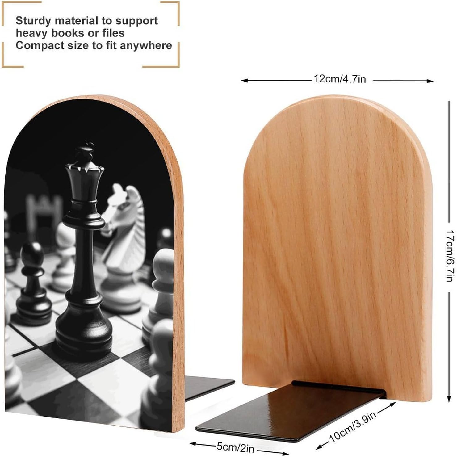 Black and White Chess Heavy Duty Wooden Bookend Non-Slip Book Ends image 2