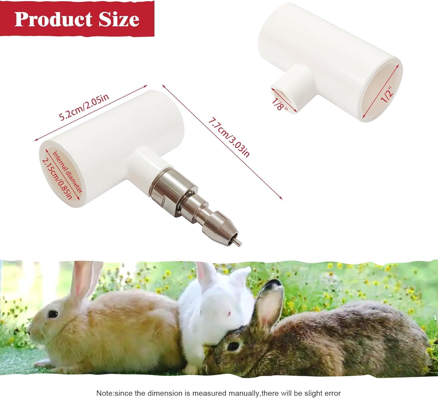 Stainless Steel Automatic Water Nipple System Kit with 1/2 Inch PVC Tee for Rabbits, Bunnies, Mouse(10pcs)