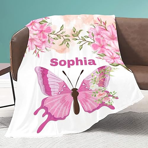 Mantas de mariposa con nombre personalizado, añade tu propio texto, acogedoras y ligeras, mantas decorativas de felpa para mascotas, niños,