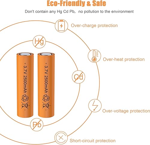 Miniatura 5 de i-Bateria Batería recargable de 3.7 voltios, 2 baterías recargables de 2500 mAh, batería superior plana de 25 A de alta potencia de larga duración