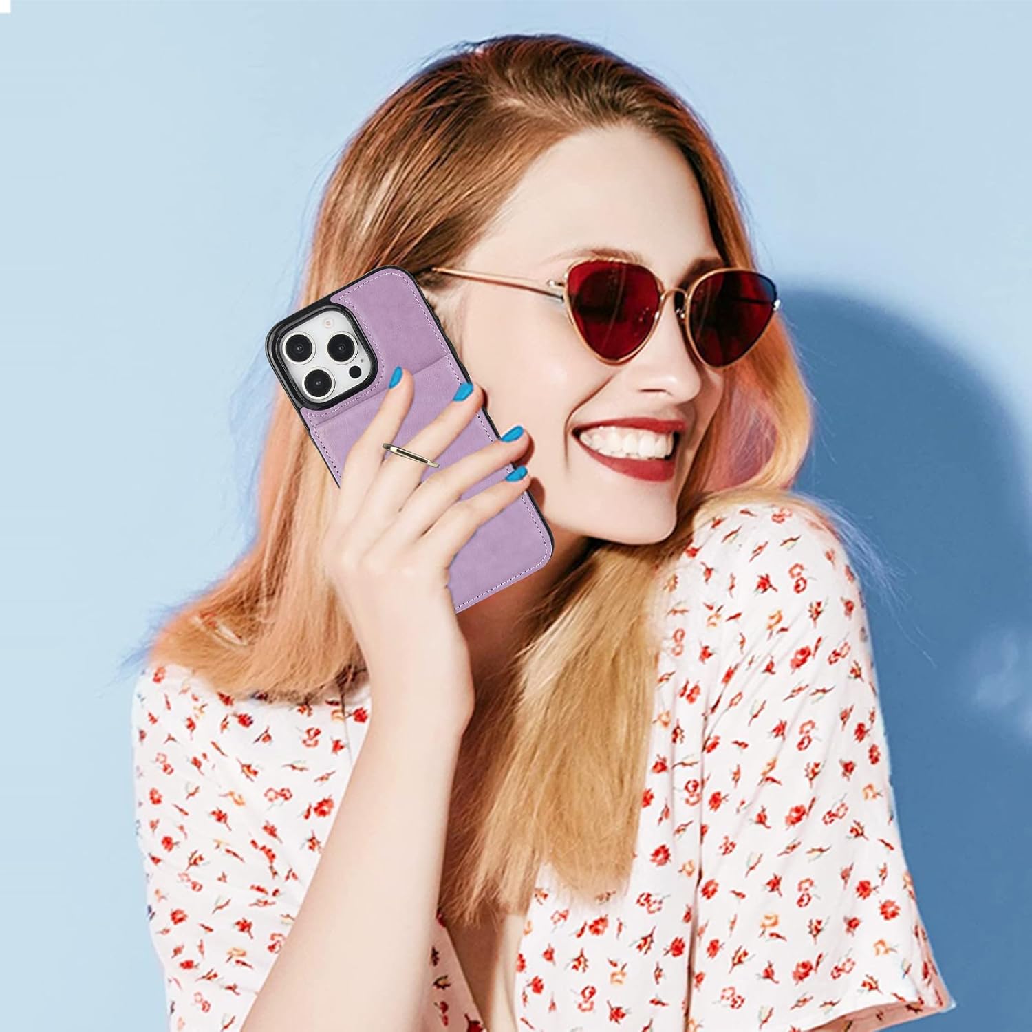 KIHUWEY for iPhone 16 Pro Max Case Wallet with Credit Card Holder, 360° Rotation Ring PU Leather Magnetic Clasp Kickstand Heavy Duty Protective Cover for Women and Men 6.9 Inch (Purple) - Image 3