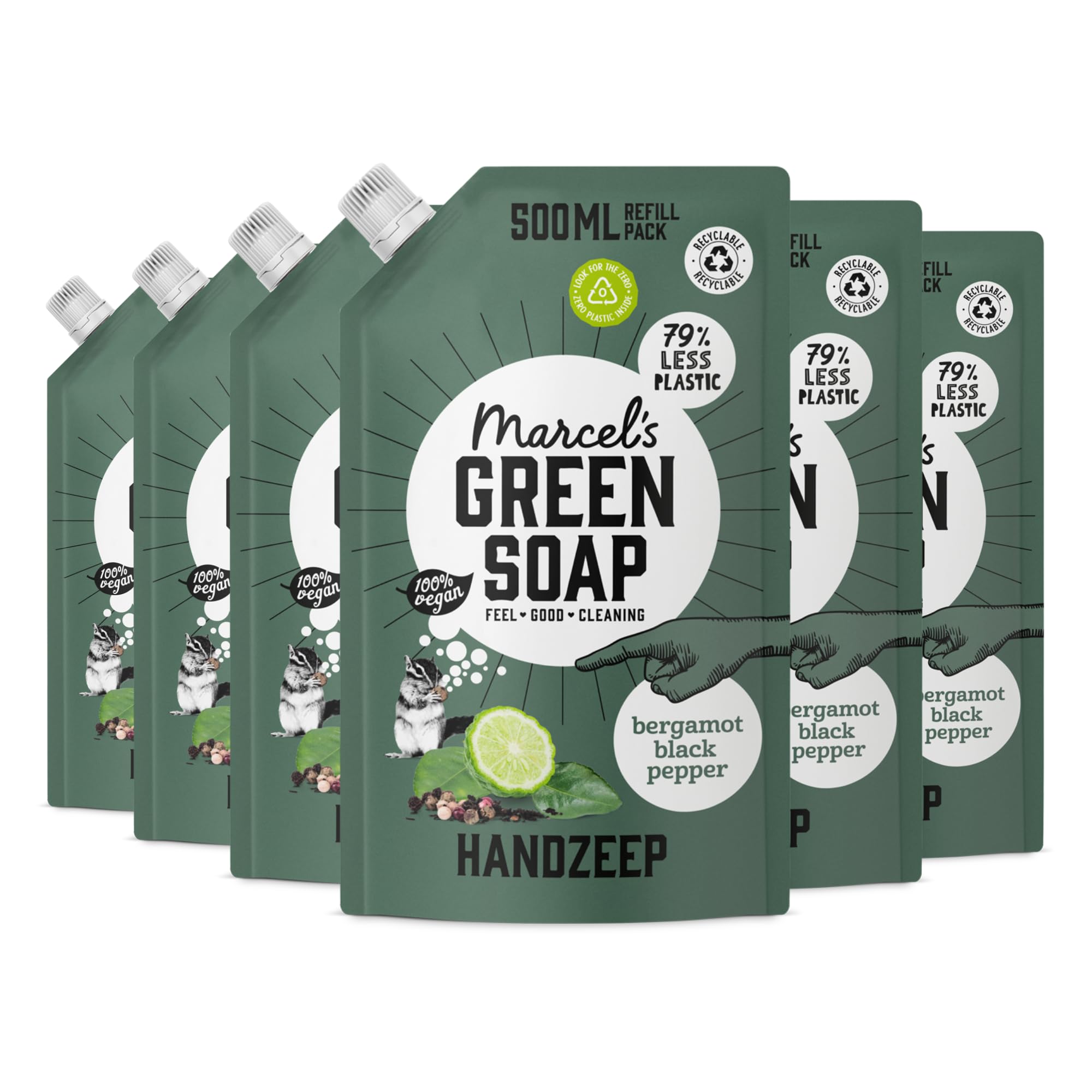 Marcel's Green Soap, Hand Soap Black Pepper & Bergamot Refill, Handwash Refill Pack, Vegan, 97% Biodegradable, 3000 ml
