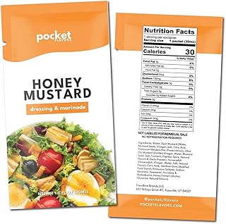 Pocket Flavors Low Calorie, Low Fat, Keto Friendly Salad Dressing - Ready to Serve Individual Pouches, 1 oz each (Large, Honey Mustard)