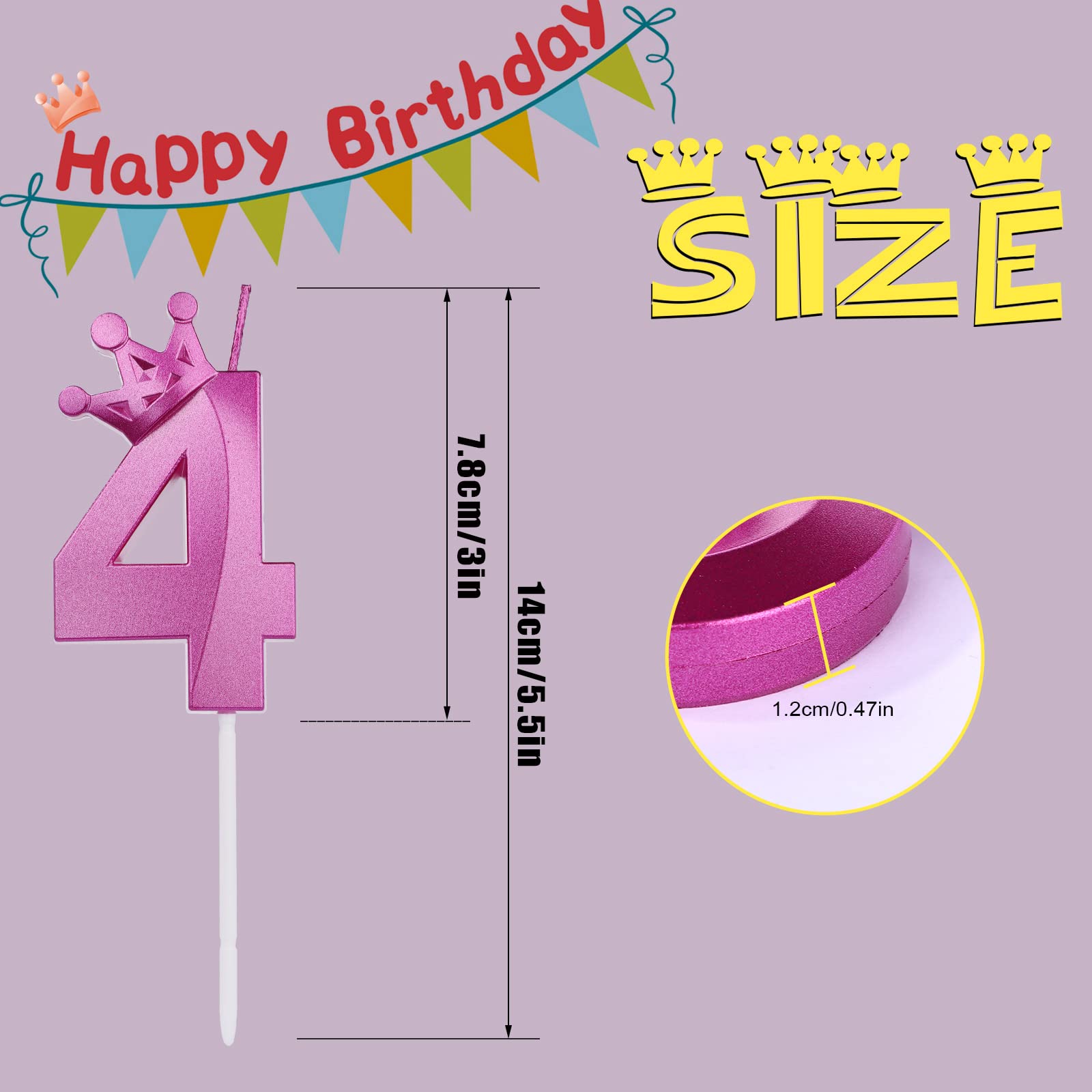 Candela Numero Di Compleanno 3D Con Corona 7,8 Cm - Rosa Cera Per Torta Compleanno, Matrimonio, Laurea - 6