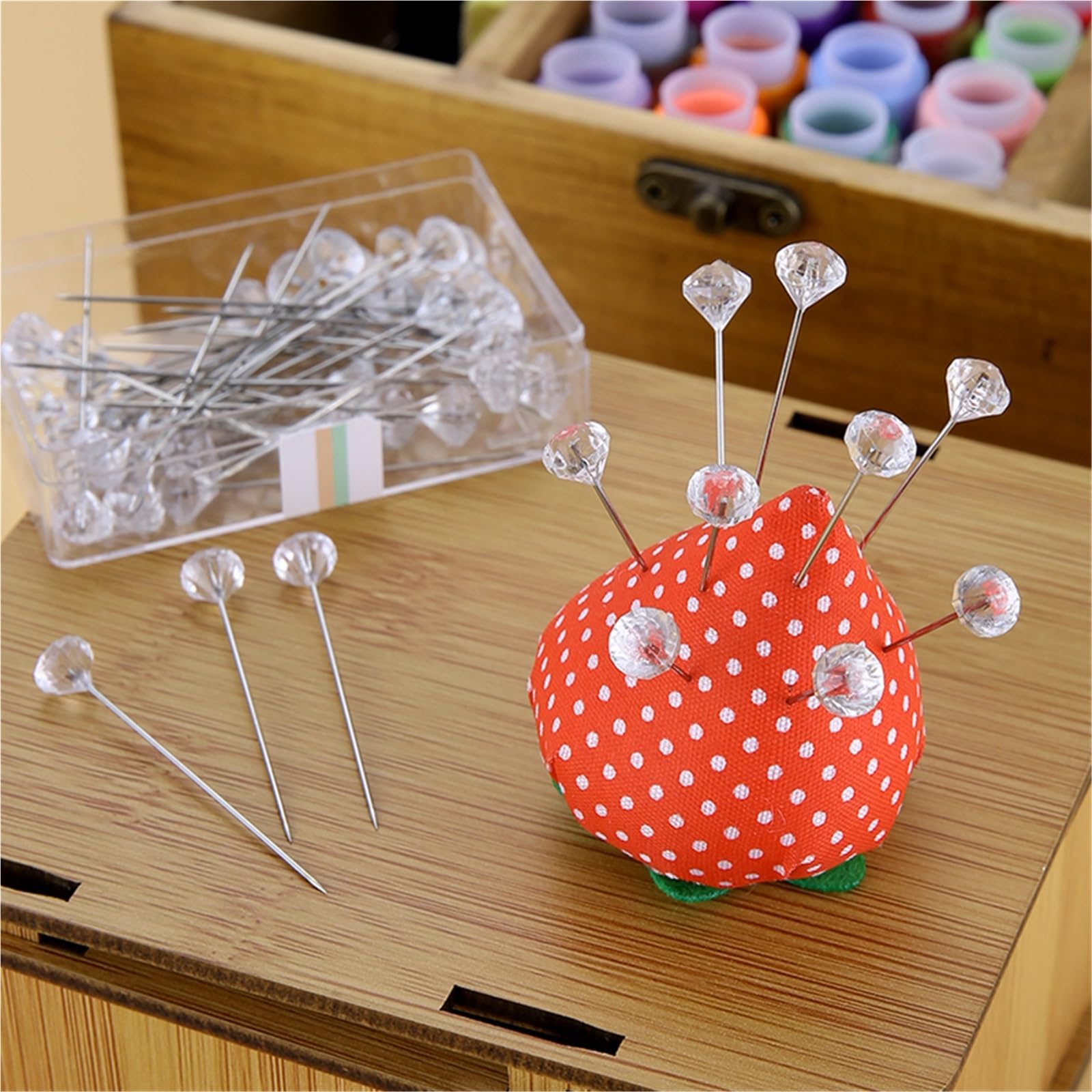 Stecknadeln Pins Transparent Diamant Pin DIY Hochzeit Bouquet Pins Nähen Nadeln Kunststoff Box Nähen Zubehör für Heimwerkerprojekte(2Box)