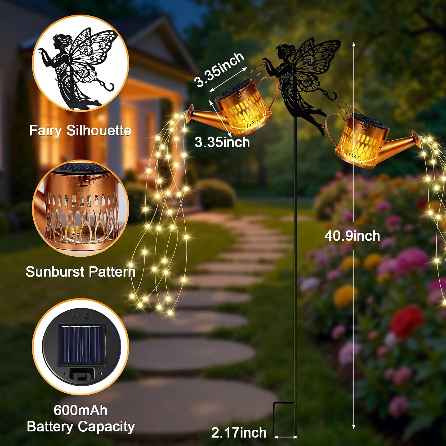 2 Pack Solar Watering Can Lights, Metal Solar Lights Outdoor Decorative image 3
