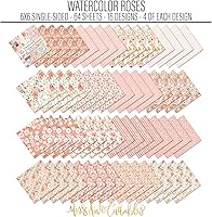 Vista 2 de Paquete de papel con patrón de 6 x 6 pulgadas, rosas de acuarela, con flores, libro de crapbook de una sola cara, 64 hojas, patrones 50% más