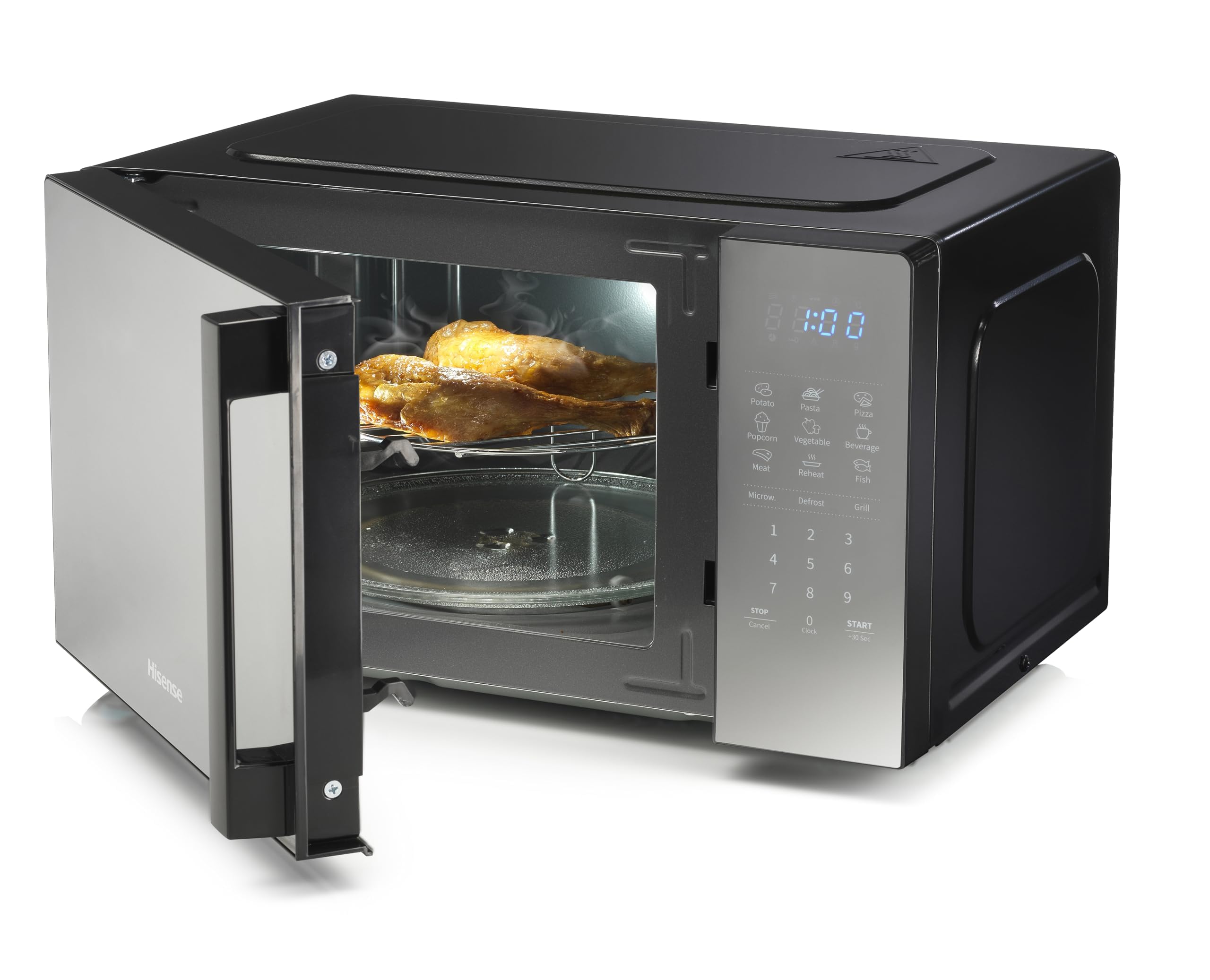 Hisense H20MOMBS4HG, Micro-ondes 20L, Ouverture de Porte à Gauche, Écran LED avec Boutons, 9 Fonctions, 700W, Grill Tubulaire, Couleur Miroir