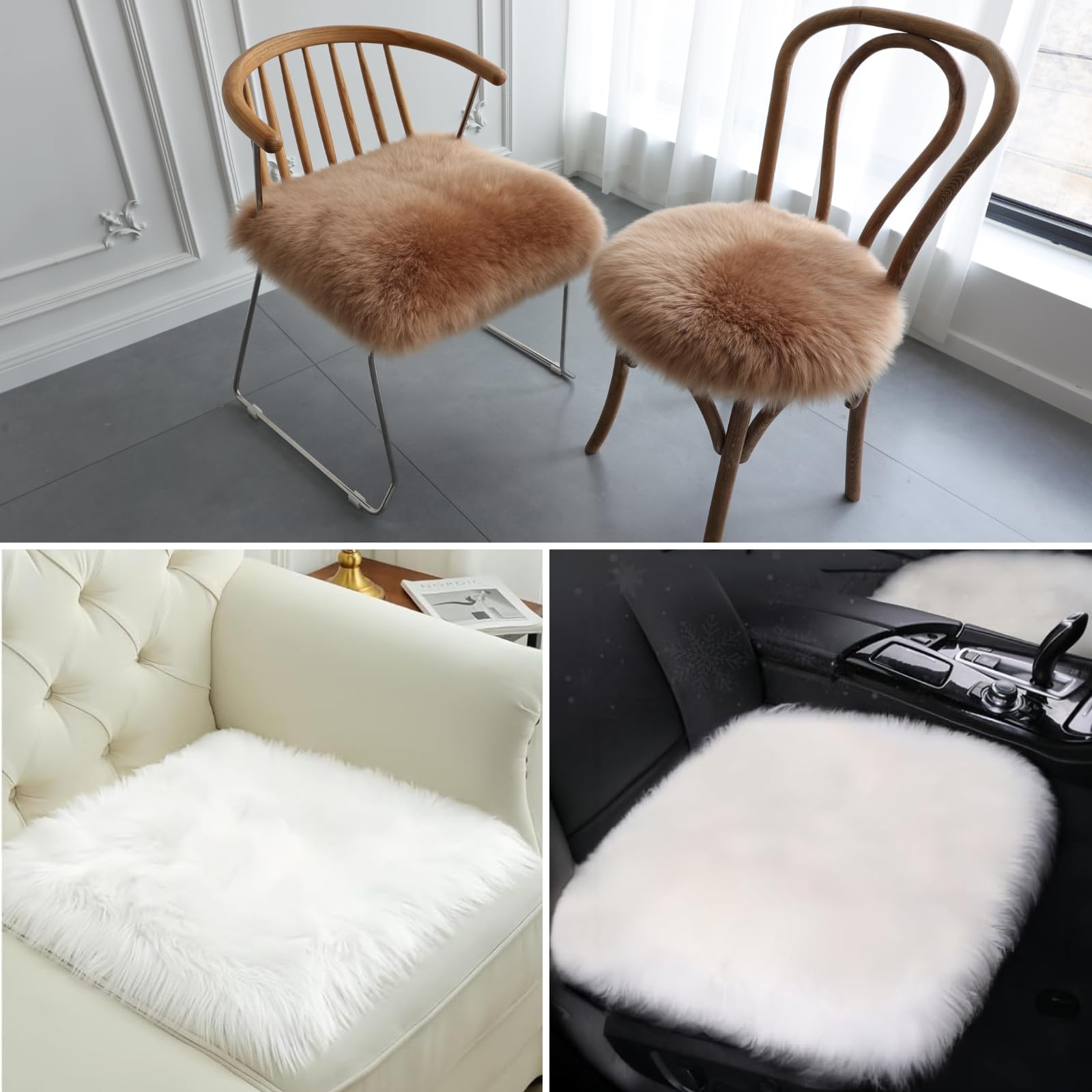 Amazon｜MIMIER ムートンクッション 天然ムートン 長毛 シート