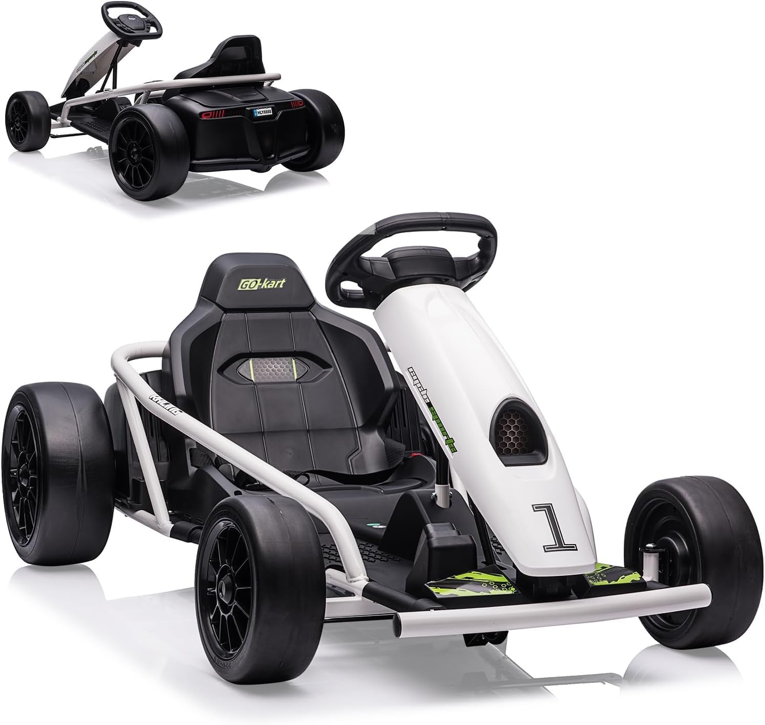 Ride on Go Kart for Teens, 24v 9Ah Large Battery Dual 300w Extra Powerful Motors, 8MPH Fast Drifting Fun with Music & Horn, Max Load 175 Lbs, Outdoor Ride on Toy for Teens