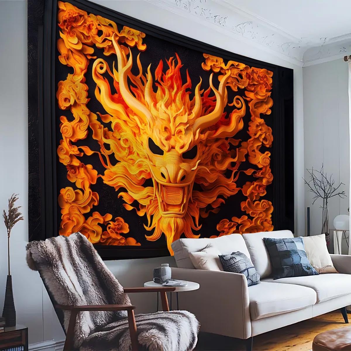 FENDROM Fantasy Medieval Dragon Tapestry,Dragon and Human War Mythology Themed Art banners,Shadow Dragon backdrop Wall Hanging for Bedroom Dorm Living Room