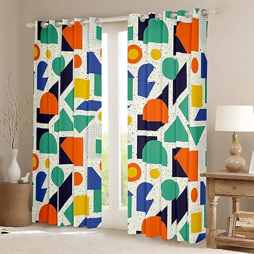 Miniatura 3 de Cortinas estilo retro de los años 80 de 76 x 45 pulgadas, cortinas opacas con patrón geométrico abstracto, diseño urbano moderno con círculos y