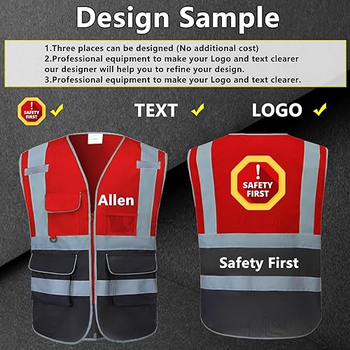 Miniatura 10 de Chaleco de seguridad frontal con cremallera de alta visibilidad del logotipo de encargo con tiras reflectantes cumple con ANSIISEA clase 2 tipo R