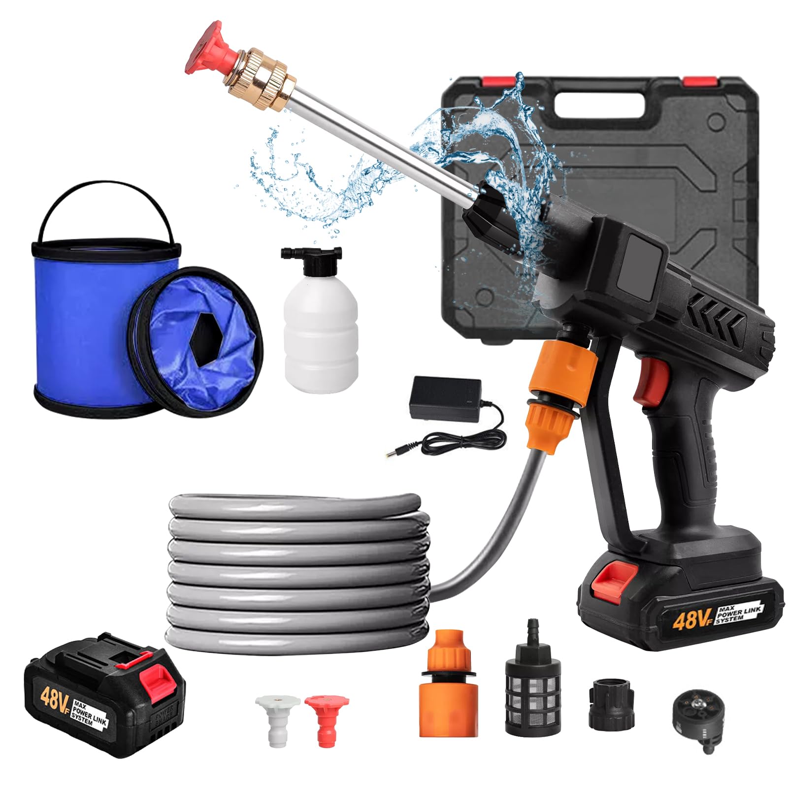 ACESOME Cordless Pressure Washer, 6-in-1 Adjustable Nozzle Portable Power Washer with Battery, 30 Bar High Pressur Washer Gun, Jet Wash with 5M Hose for Car/Garden/Floor Cleaning (1 Battery)