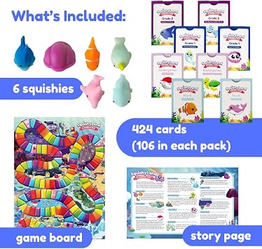 The Fidget Game SquishyLand in Rainbow Reef - Educational & Phonics Kindergarten Learning Activities for Children in Pre-K to 2nd Grade - Mochi Squishy Toys Set with Board Game (2-6 Players)