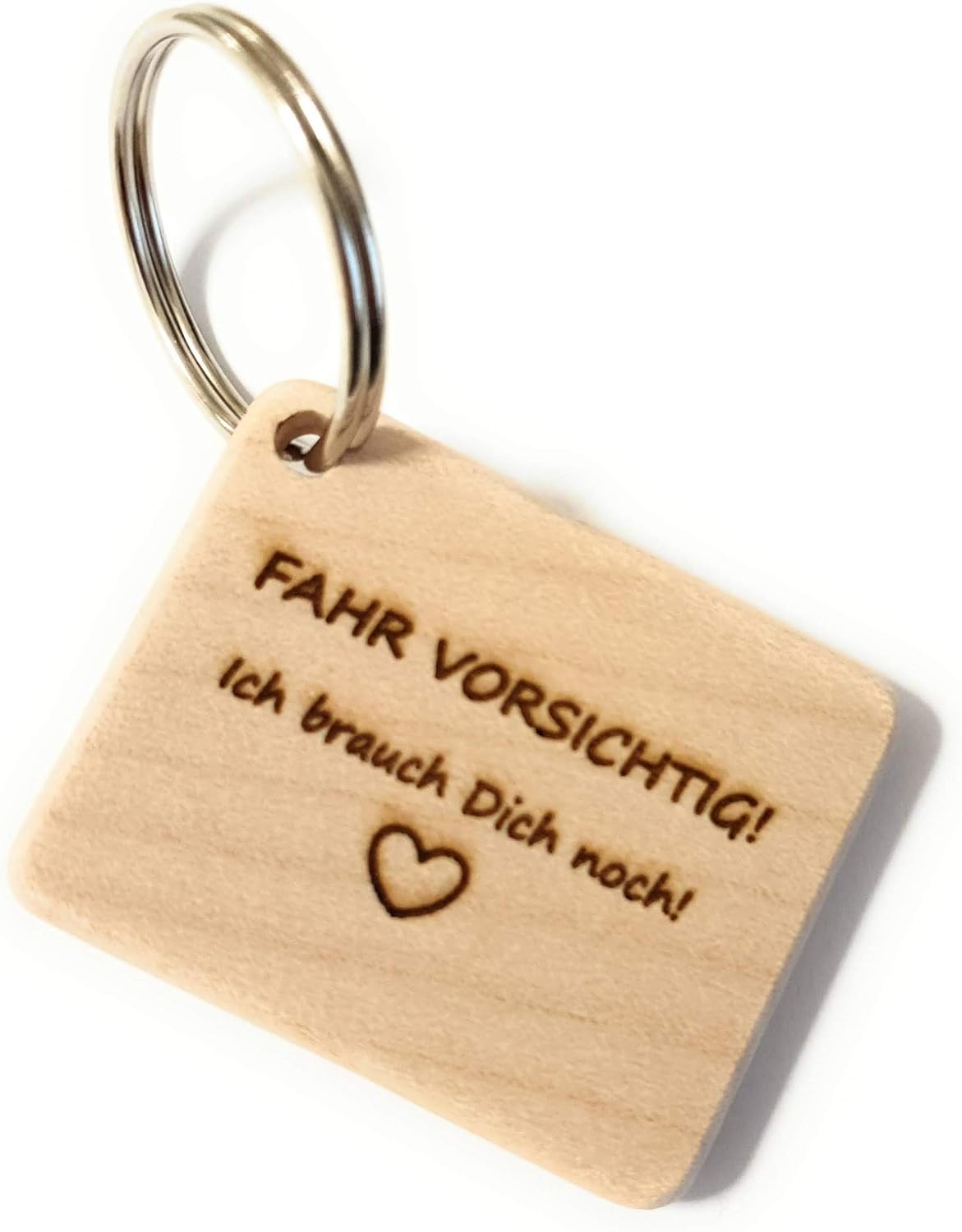 Key Fob with German Text "Drive Caution!" I Need You Noch! Wooden Gifts - Image 3