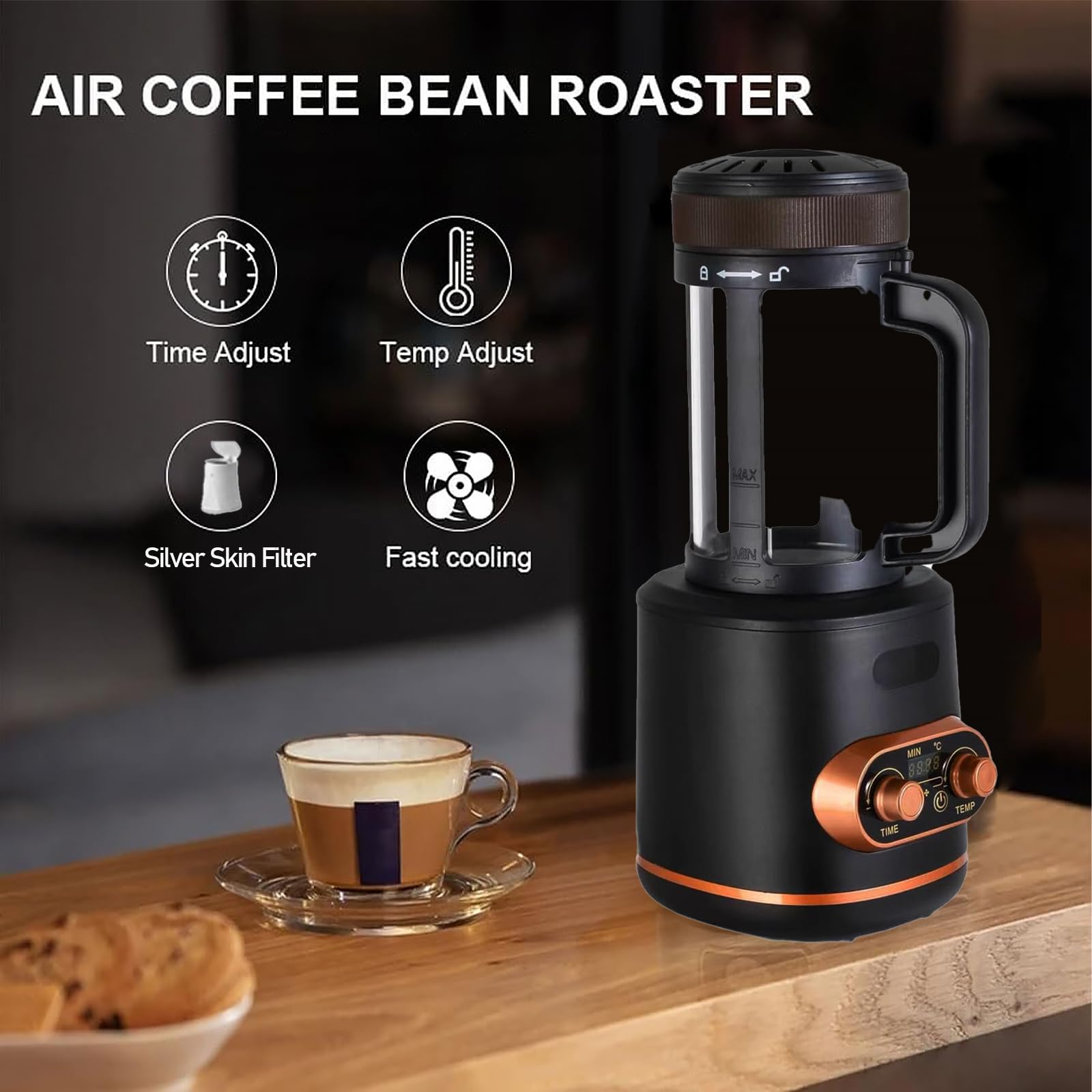 Tostador De Café Eléctrico Profesional, Tostadora De Granos De Café con Temporizador De 30 Minutos, Capacidad De 300 G, Aire Frío/Caliente Y Ajuste De Velocidad del Viento, para Cafetería
