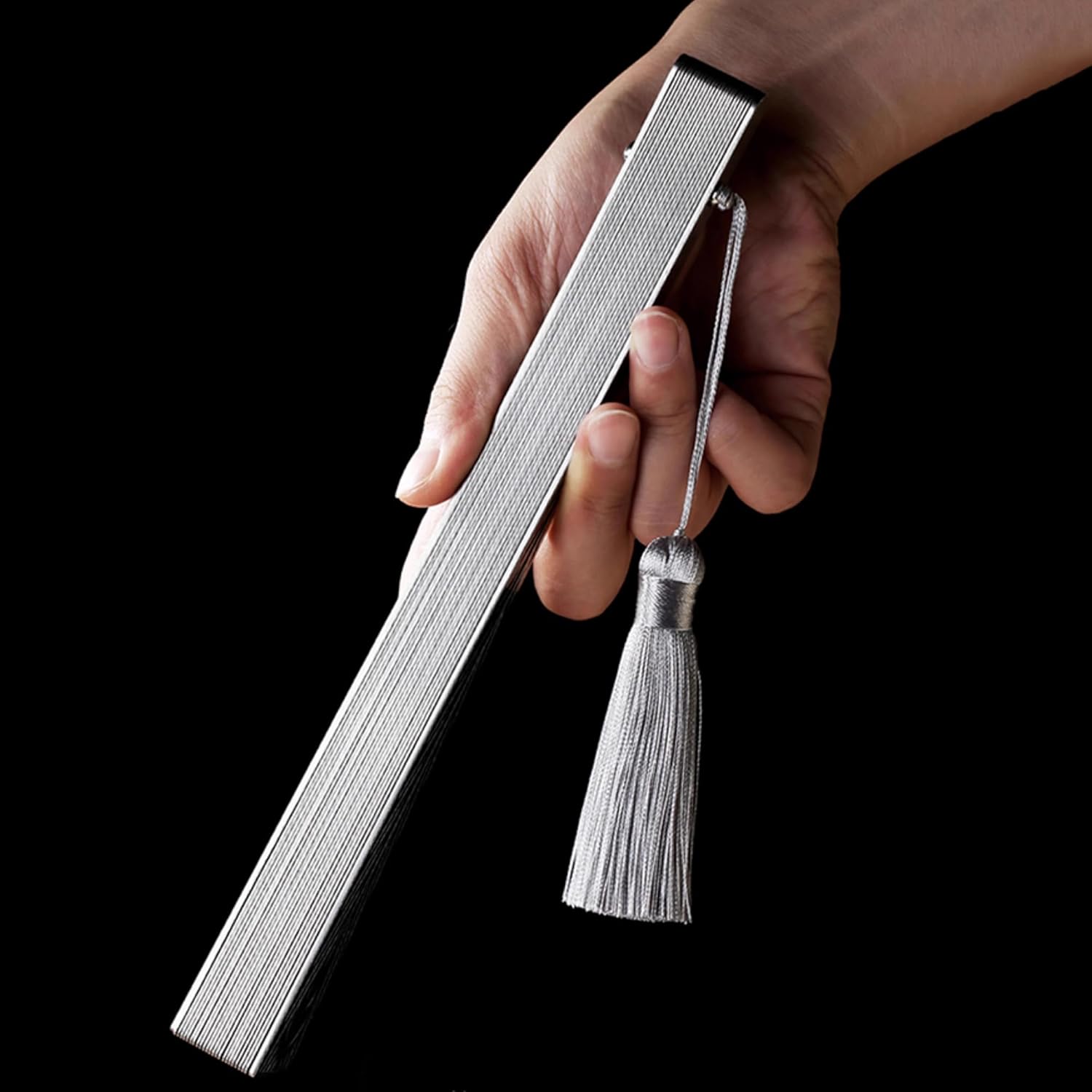 Folding Fan Stainless Steel Hand Folding Fan Chinese Style EDC Gear Kung Fu Fan with Window Broken (Feather, 9.17")