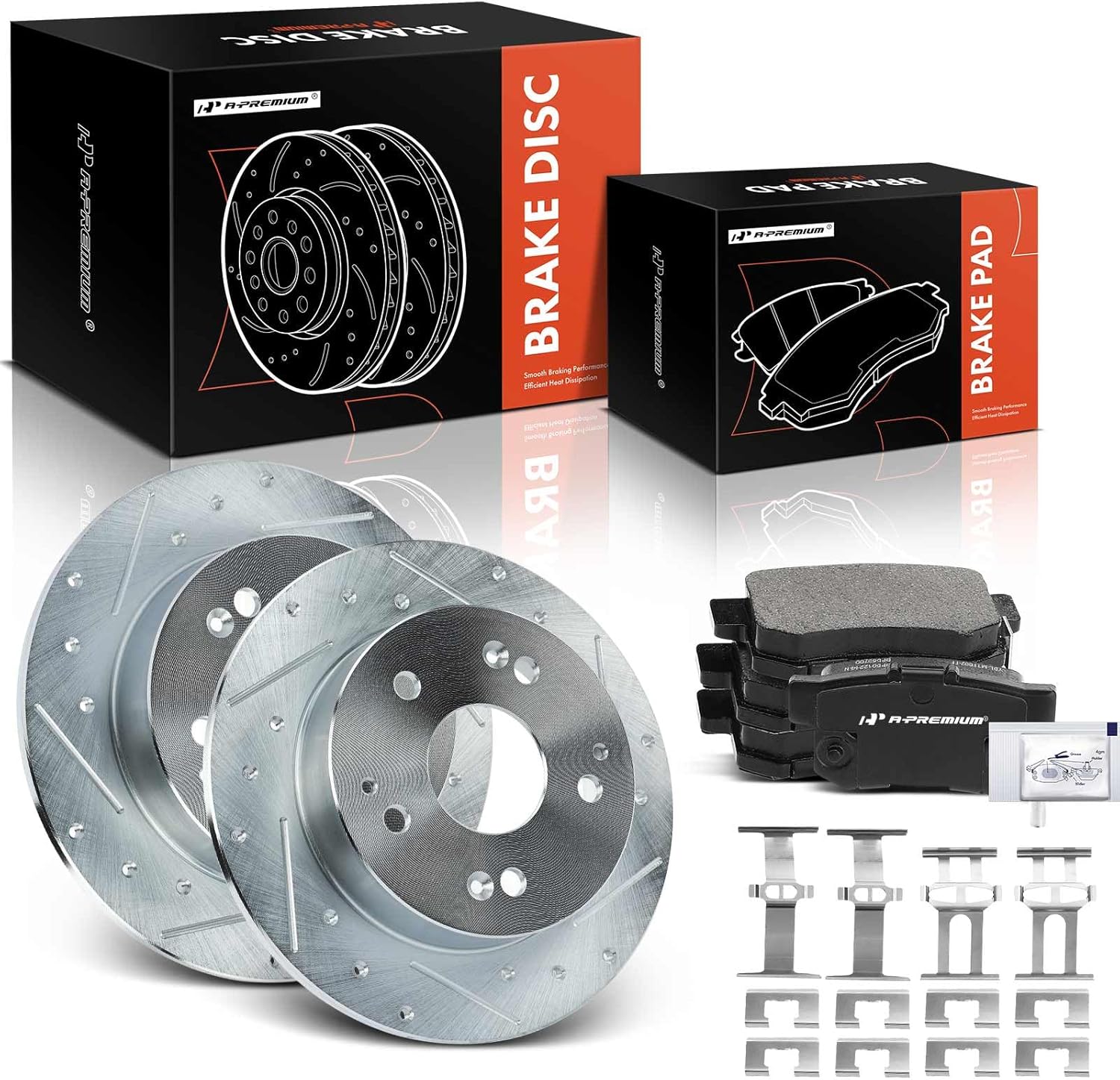 A-Premium 10.24 in(260mm) Rear Drilled and Slotted Disc Brake Rotors + Ceramic Pads Kit Compatible with Select Honda, Acura models - Civic 2004-2005, Accord 1998-2002, RSX 2002-2006, Integra, 6-PC Set