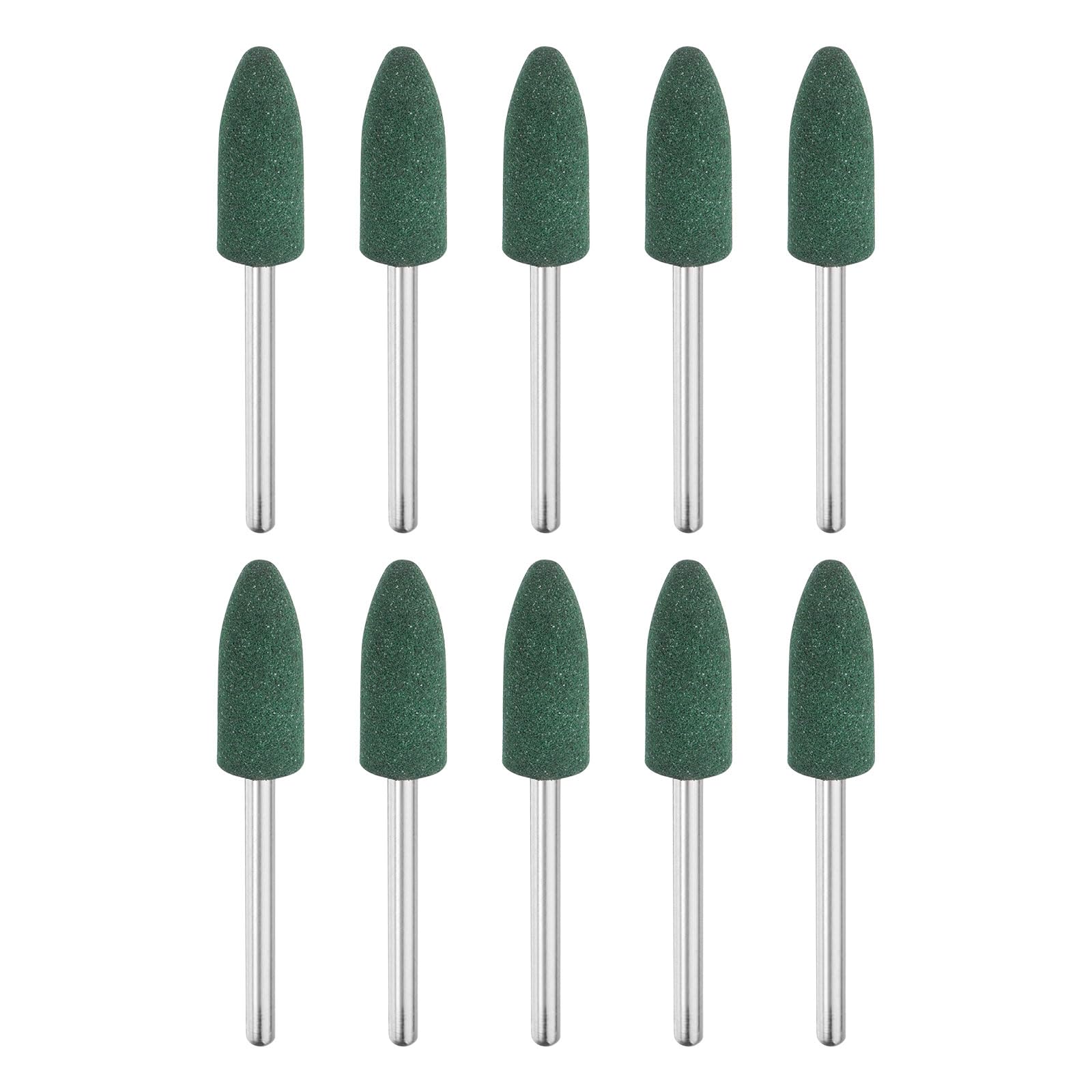 QUARKZMAN 10pcs Punte di Lucidatura in Gomma, Punte di Lucidatura Rotanti con Testa Conica Montata da 8mm (5/16 Pollici), Gambo da 3mm (1/8 Pollici), Verde