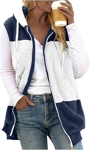 Chaleco mullido de forro polar Sherpa para mujer, con cuello sin mangas, con cremallera, acolchado, con bolsillo