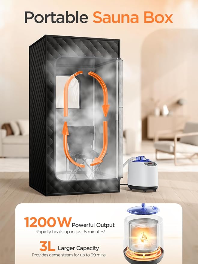Sauna Box, Sauna portátil para uso en hogar, con horno de vapor de 1200W y 3L miniatura 3