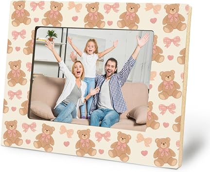 Coquette Pink Bow Bear Picture Frame 5x7, Girly Pink Girl Nursery Photo Frame, Cute Bear Picture Photo Frames for Baby Girls Room Nursery Home Tabletop Desk Shelf Decor