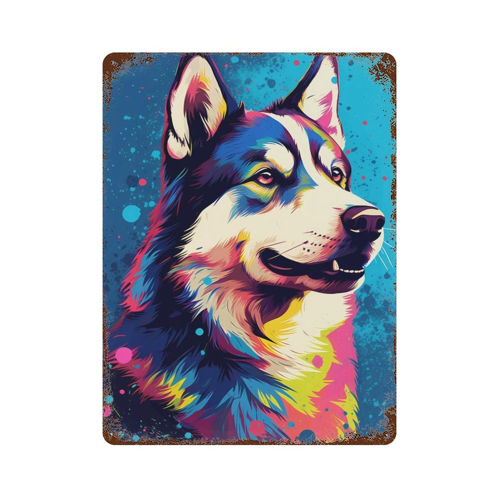 Rust Effect Husky Animals Retro Metal Sign 15.7"x11.8", Farmhouse Wall Decor for Living Room, Hallway And Home Decor