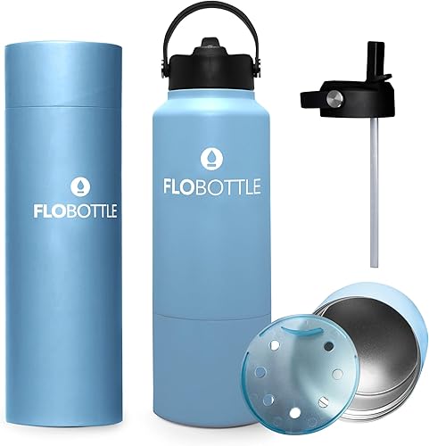 Miniatura 9 de Botella de agua aislada de acero inoxidable, 28 onzas, a prueba de fugas, sin BPA, con compartimento de almacenamiento (azul océana)