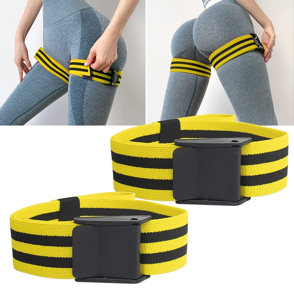 Blood Flow Restriction Bands for Weight Lifting, Butt Thigh Arms & Legs Booty Workout, Occlusion Training Glutes Hip Building, 2 Inch Wide Strong Adjustable Women, Men(2 Pack,Yellow)