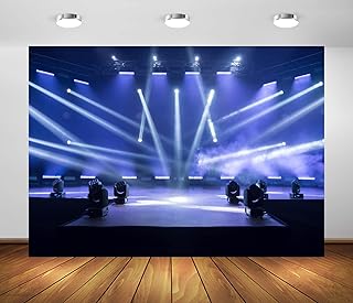 BELECO 7x5ft Fabric Music Concert Stage Backdrop Music Night Blue Stage Spotlights Band Live Shows Rock Music Festivals Carnival Background Music Theme Party Decorations Photo Booth Studio Props