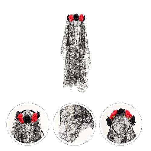Miniatura 7 de Diadema de rosas de Halloween flor diadema floral día del velo negro mexicano Halloween Rose Halloween novia velo diadema gótica ropa Festival
