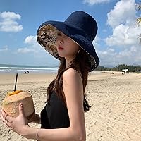 Vista 9 de Sombrero de sol de ala súper ancha para mujer, de algodón, plegable, reversible, con borde con cable, protección UV, verano, playa, viajes, jardín