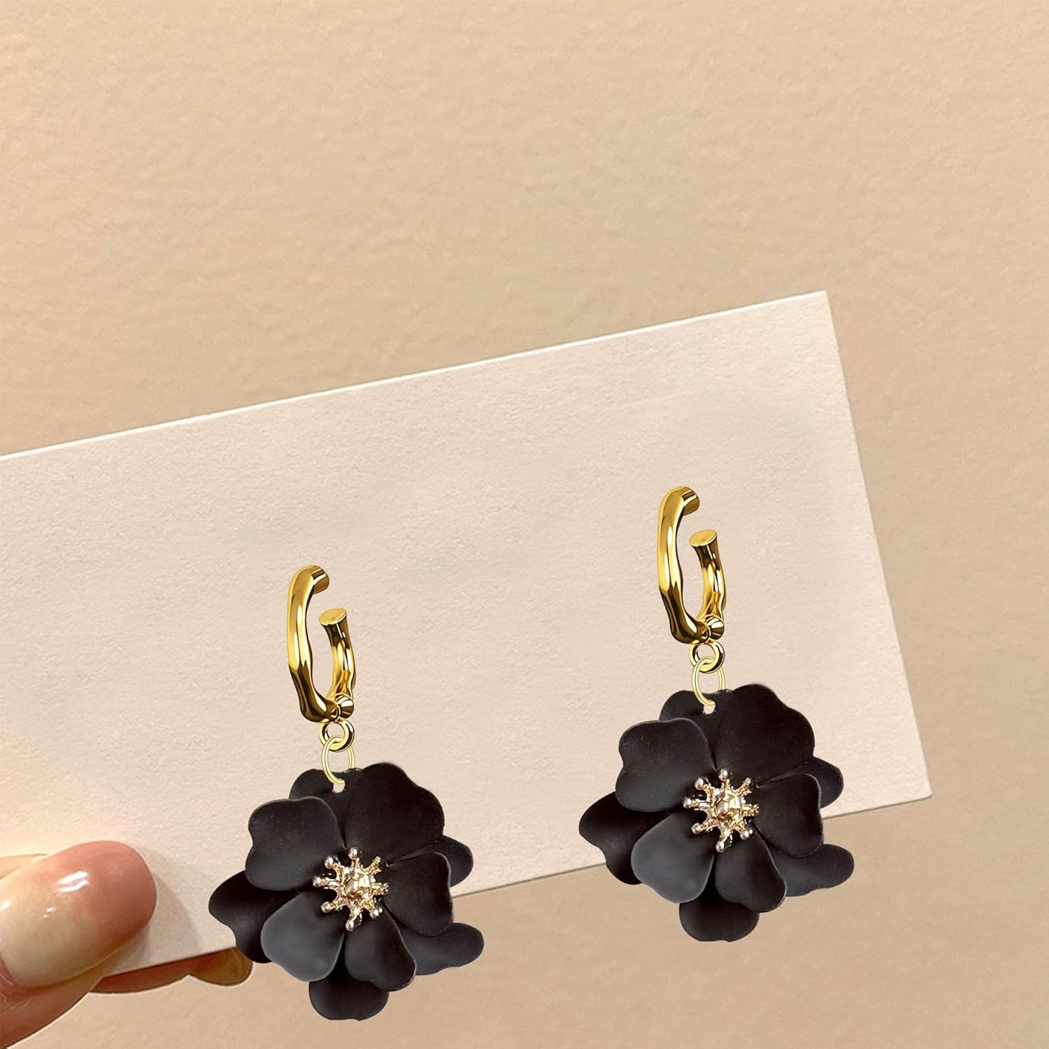 Boho Metal Poppy Flower Dangle Earrings Matte Painted Bohemian Floral Drop Earrings for Women Tiered Petal Statement Jewelry - Image 5