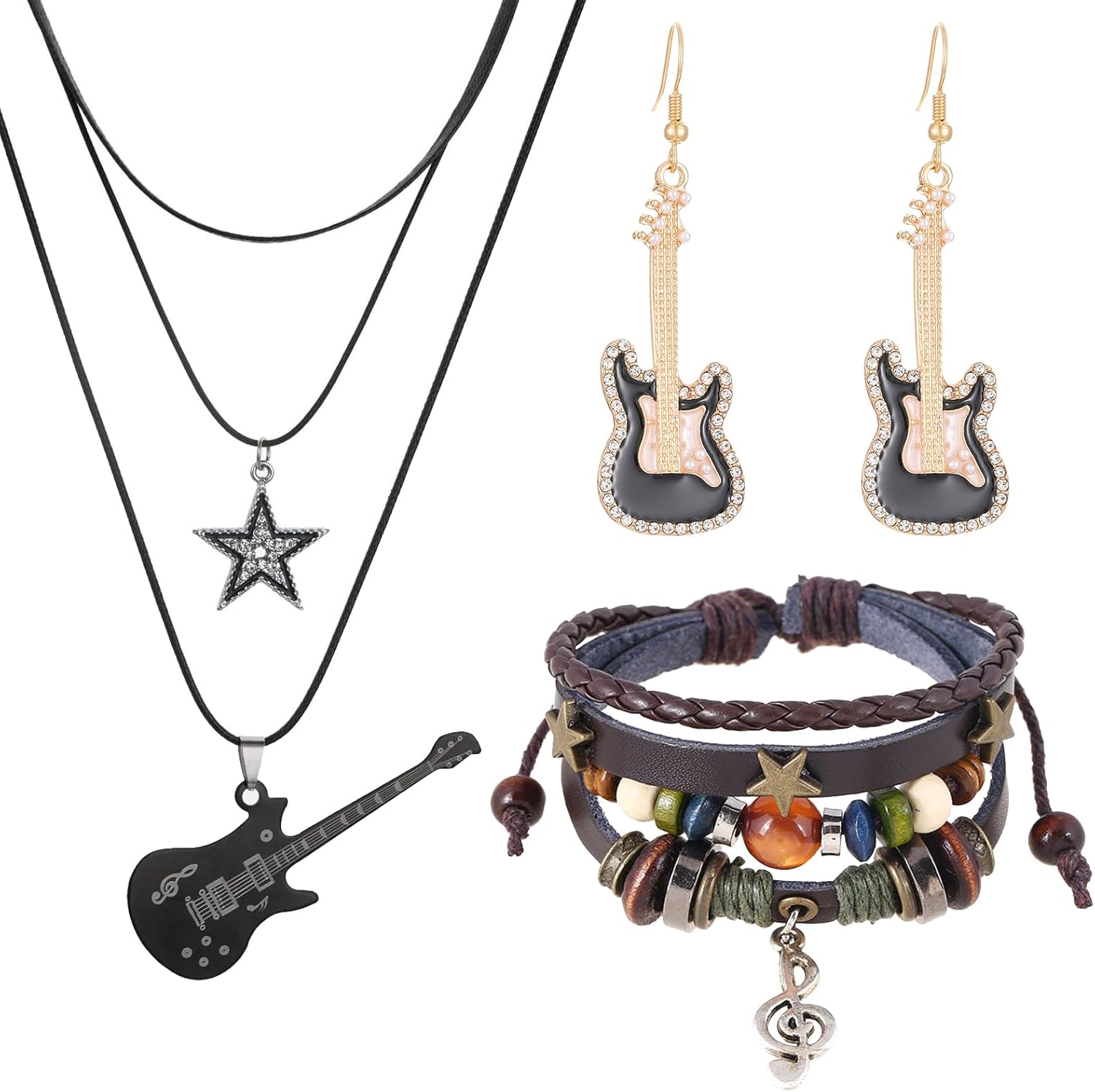 Y2k Jewelry Set – Star Necklace Earrings Fairy Grunge Bracelets Funky Rock Roll Music Lover Personalized Concert Party Grunge Accessories for Women
