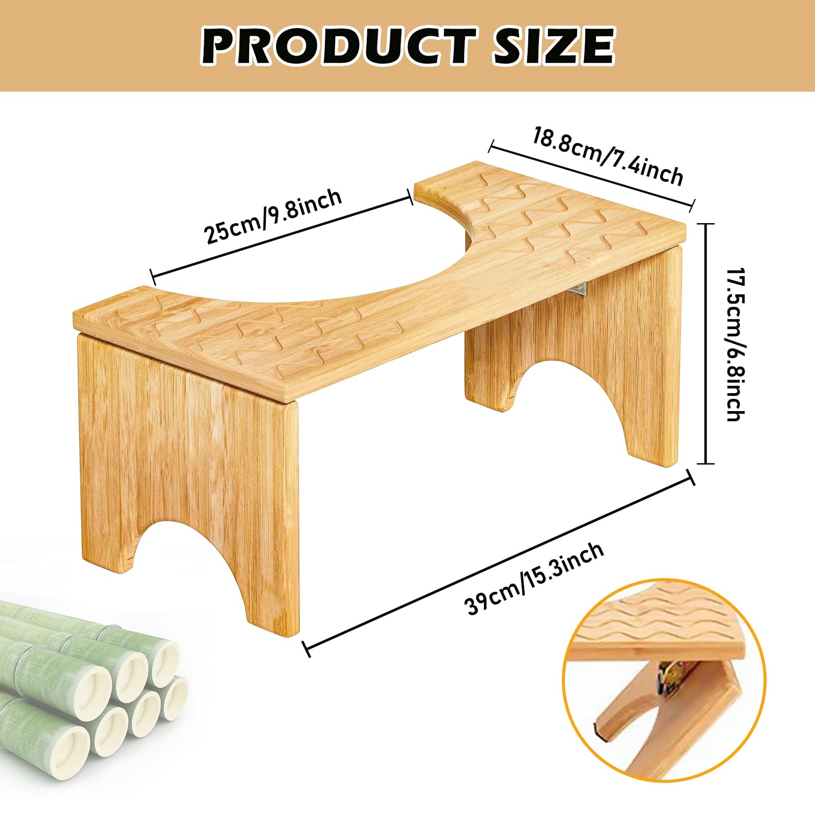 PORFOYO Sgabello WC pieghevole, sgabello WC in bambù per adulti, sgabello per WC antiscivolo, sgabello pieghevole portatile in bambù, sgabello da bagno pieghevole per stitichezza e gonfiore