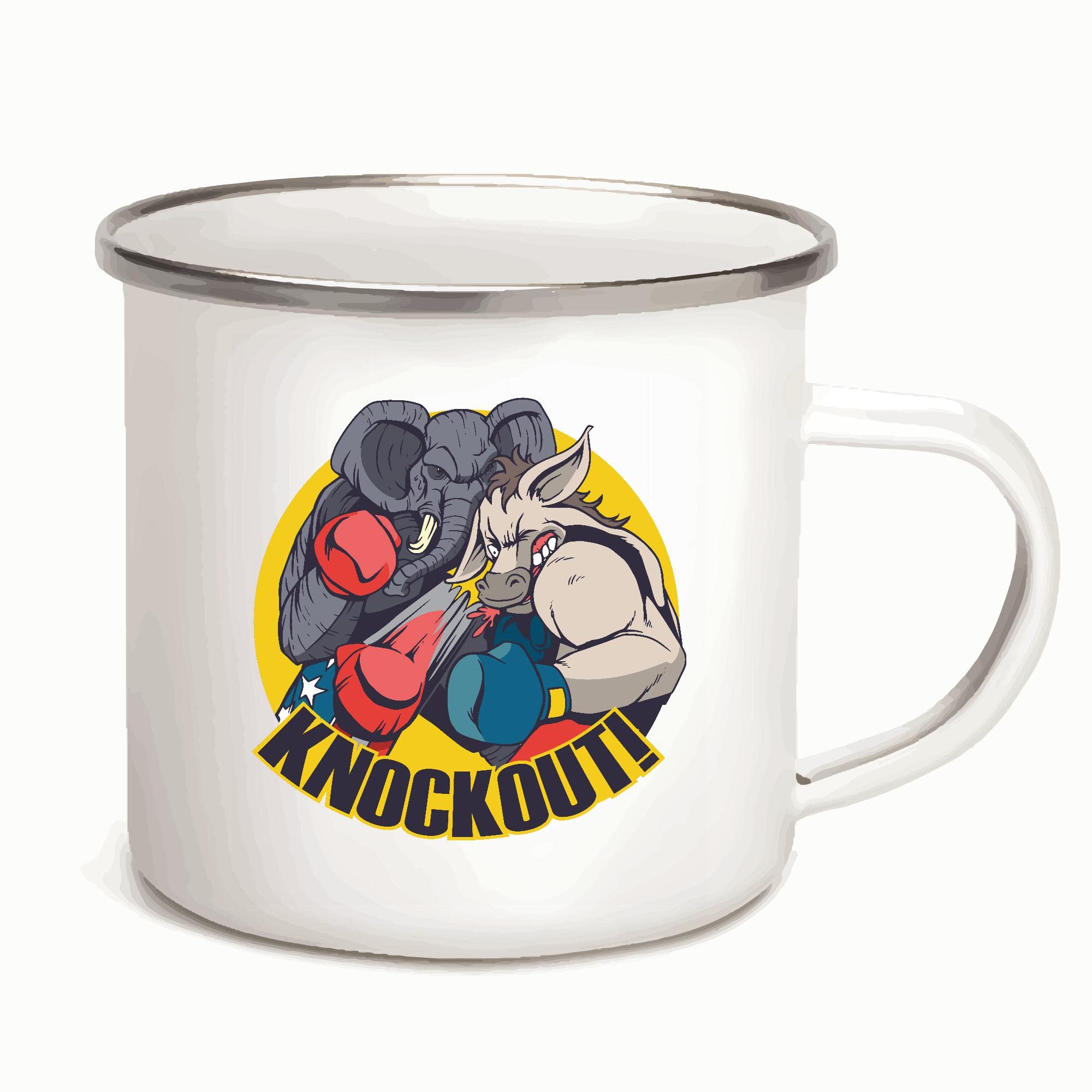 Republican vs Democratic Party Gift Knockout Elephant for Political Supporters 12oz Enamel Silver Mug