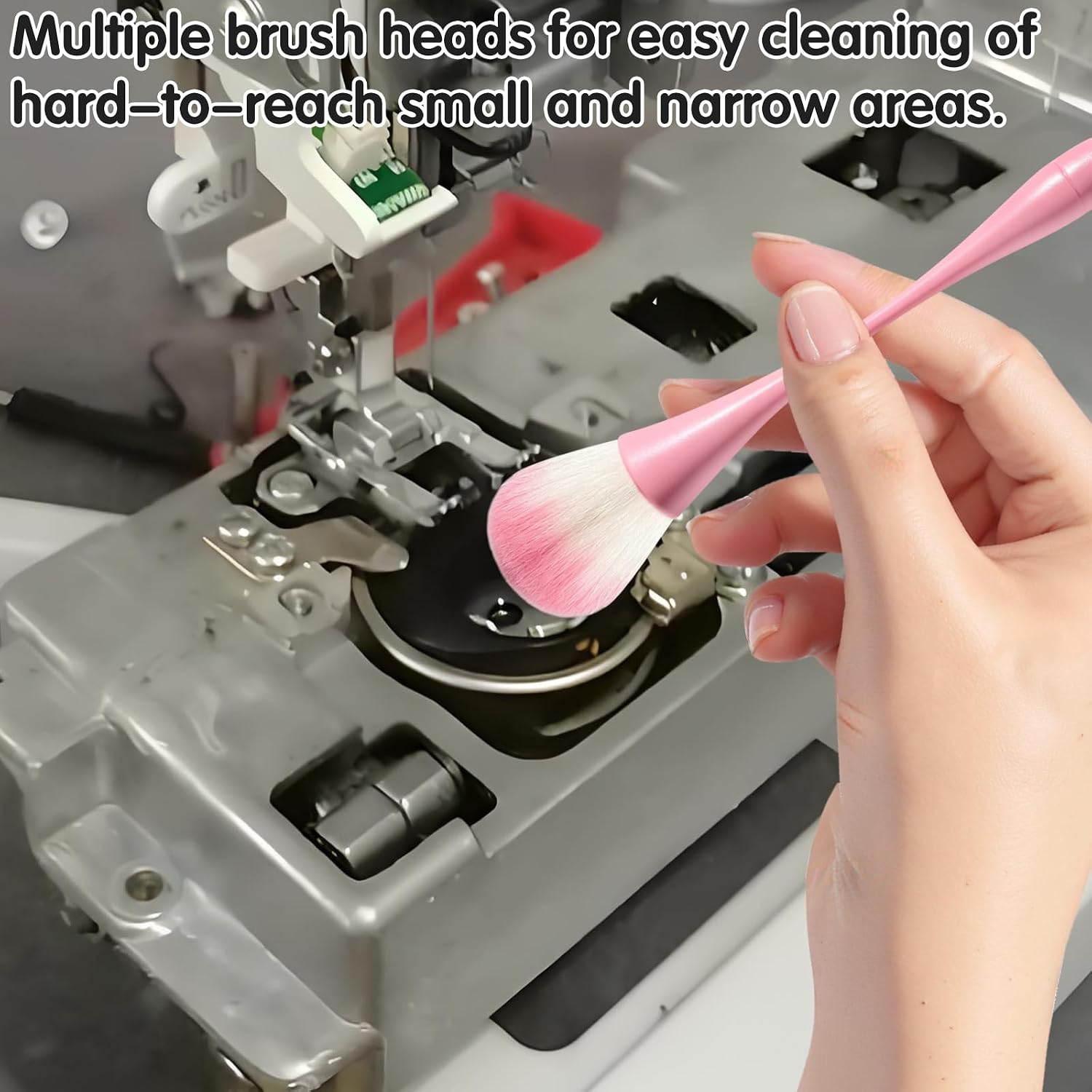 18Pcs Sewing Machine Cleaning Brushes Maintenance Kit, Reusable Sewing Supplies Brush for Quilting & Craft Maintenance, Bristles Dust Removal Tool, Internal & Spool Area Cleaner (Pink)