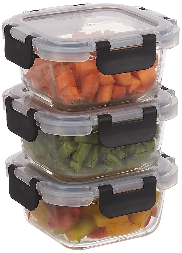 Solimo Borosilicate Container 350Ml- Set Of 3,Detachable Lid(Glass) - Transparent