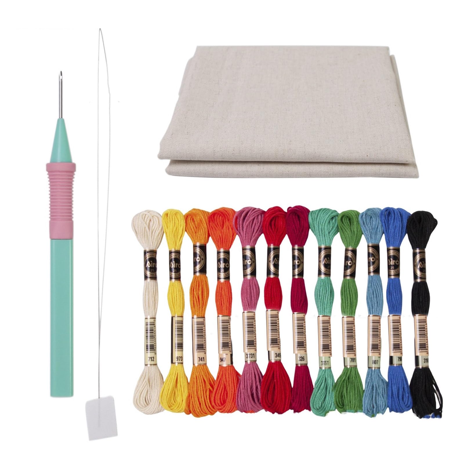 Buxuaaaa Punching Needle Set for Adult Embroidery Craft, Including Embroidery Pen, 12 Color Thread, Fabric, Threader Cloth for Needlework