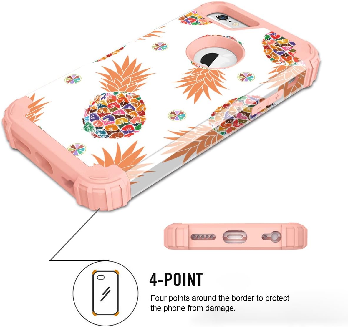 PIXIU iPhone 6 6s case,Three Layer Heavy Duty Shockproof Protective Soft Silicone Hard Plastic Bumper Sturdy Case Cover for iPhone 6 6s 4.7 inch Pineapple
