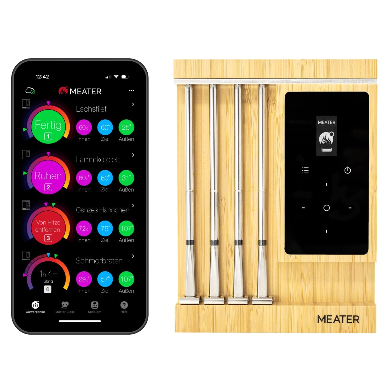 MEATER Pro XL [Neu] – Das ultimative smarte WLAN-Fleischthermometer mit vier fortschrittlichen Sonden - Multisensor Fühlern | BBQ, Ofen, Grill, Smoker, Heißluftfritteuse, Fritteuse