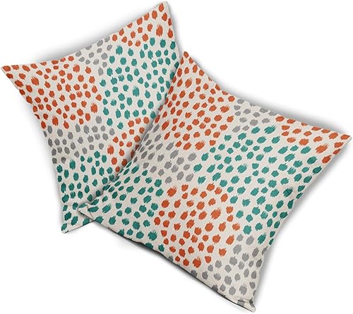 Miniatura 8 de Juego de 2 fundas de almohada de color verde azulado naranja de 18 x 18 pulgadas, color gris otoñal, diseño de puntos artísticos, almohadas