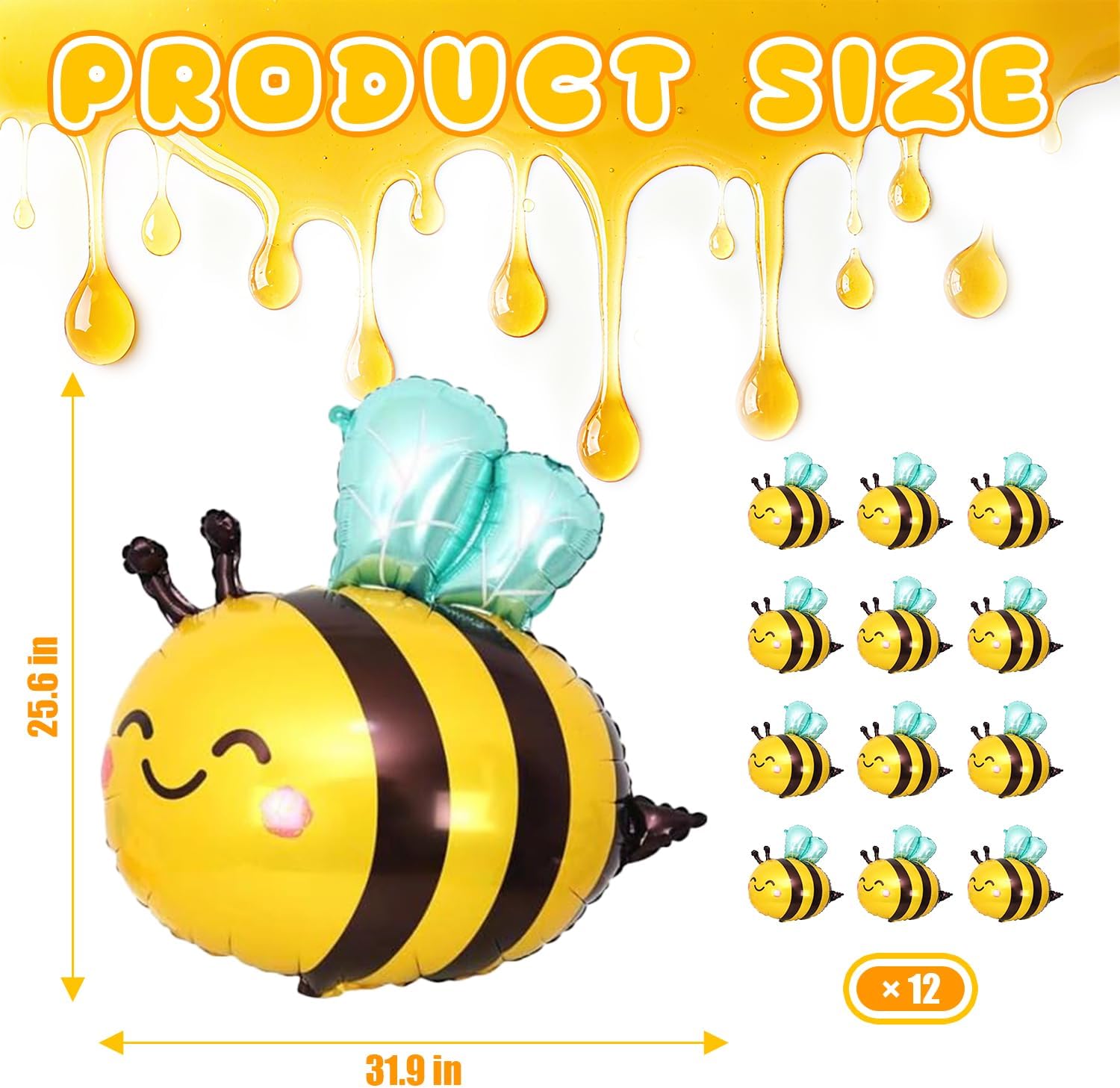 12PCS Bee Balloons, Bee Day Honeycomb Sunflower Theme Baby Shower, Boys and Girls Birthday Party Supplies Decorations.