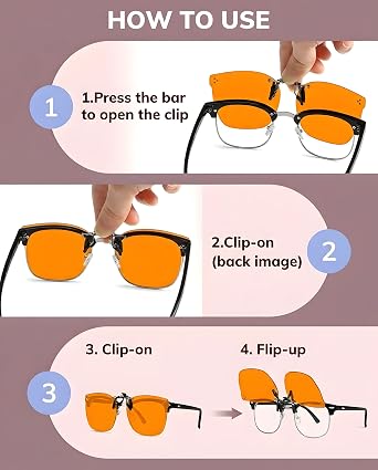 OptiCraft Clip On Blue Light Blocking Glasses for Men Women Cat Eye Flip-Up