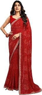 Satrani Women's Georgette Bandhani Printed Saree with Unstitched Blouse Piece Price In India